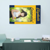 ネイビー&金ゴールドおめでとうワンフォト卒業パーティー 横断幕 (トレードショー)