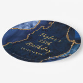 ネイビー&金ゴールドアガテマーブル誕生日 ペーパープレート (アングル)