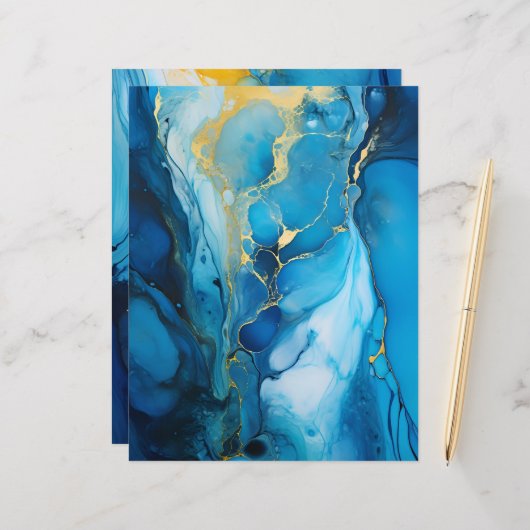 ネイビー&金ゴールドアルコールインク紙クラフトカードストック (正面/裏面インサイチュ)