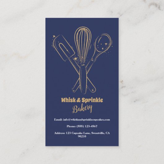 ネイビー&金ゴールドウィスクシェフケータリングベーカリービジネスC 名刺 (裏面)
