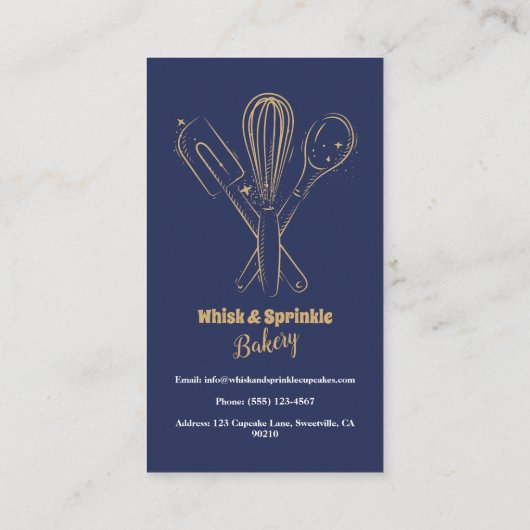 ネイビー&金ゴールドウィスクシェフケータリングベーカリー 名刺 (裏面)