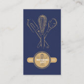 ネイビー&金ゴールドウィスクシェフケータリングベーカリー 名刺 (正面)