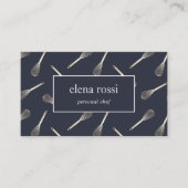 ネイビー&金ゴールドウィスクパターン |シェフケータリングベーカリー 名刺 (正面)