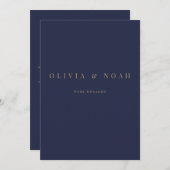 ネイビー&金ゴールドエレガント婚約発表カード 案内状 (正面/裏面)