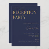 ネイビー&金ゴールドエレガント披露宴招待状カード 招待状 (正面/裏面)