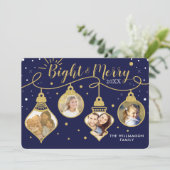 ネイビー&金ゴールドオーナメント |ホリメリーデーフォトカード シーズンカード (スタンド正面)