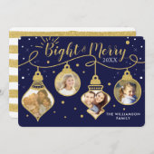 ネイビー&金ゴールドオーナメント |ホリメリーデーフォトカード シーズンカード (正面/裏面)