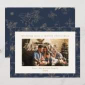 ネイビー&金ゴールドカスタムフォトクリスマスホリデーカード シーズンカード (正面/裏面)