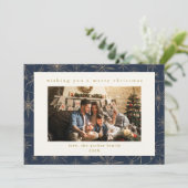 ネイビー&金ゴールドカスタムフォトクリスマスホリデーカード シーズンカード (スタンド正面)