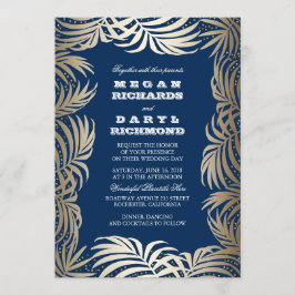 ネイビー – 金ゴールドグリッターパームリーフビーチ結婚式 招待状