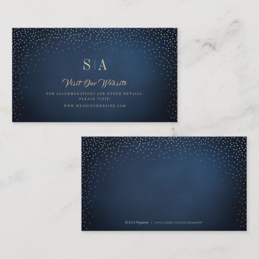 ネイビー&金ゴールドグリッターモノグラムWebサイト挿入カード プレイスカード (正面/裏面)