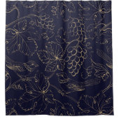 ネイビー&金ゴールドグレープベリー葉の シャワーカーテン (正面)