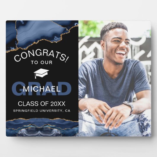 ネイビー&金ゴールドゲートおめでとう卒業 フォトプラーク (正面)