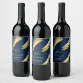 ネイビー&金ゴールドシックエレガント誕生日 ワインラベル (ボトル)