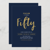 ネイビー&金ゴールドシンプル50thバースデーパーティー 招待状 (正面/裏面)