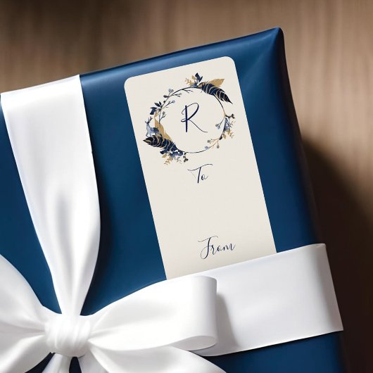 ネイビー&金ゴールドジュエルフェザー&リーフリースから ラベル