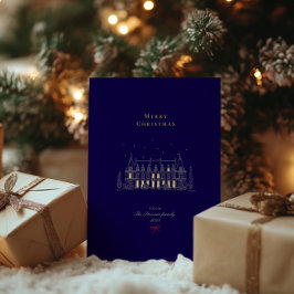 ネイビー&金ゴールドスタイリッシュメリークリスマスシック 箔シーズンカード