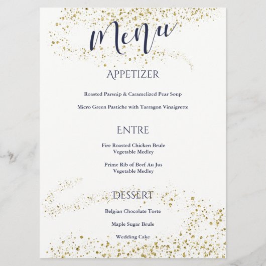 ネイビー&金ゴールドスターダスト結婚式レセプションメニュー メニュー (裏面)