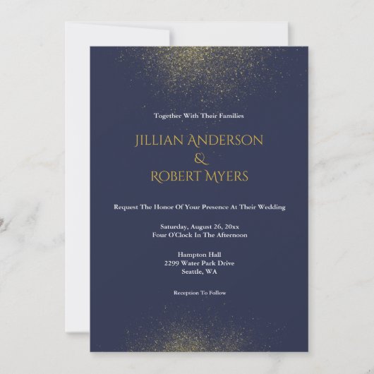 ネイビー&金ゴールドスターダスト結婚式招待状 招待状 (正面)