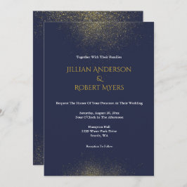 ネイビー&金ゴールドスターダスト結婚式招待状 招待状