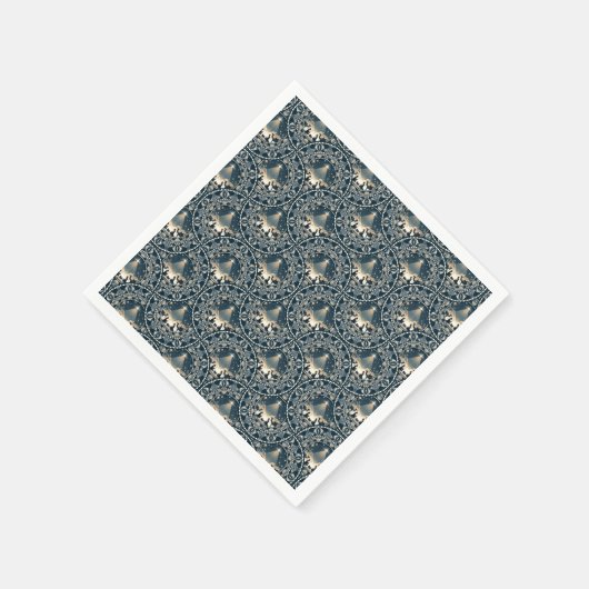 ネイビー&金ゴールドスター疑問に思・オブ・マンダラ・アールデコ・ファン スタンダードカクテルナプキン (角)