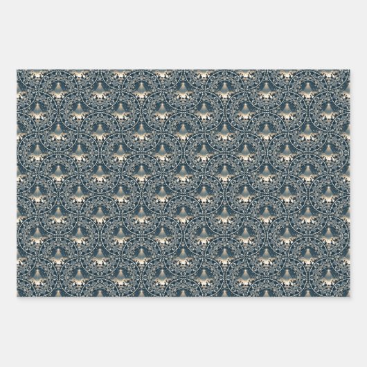 ネイビー&金ゴールドスター疑問に思・オブ・マンダラ・アールデコ・ファン ラッピングペーパーシート (正面)