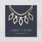 ネイビー&金ゴールドネックレスジュエラーロゴ スクエア名刺 (正面)