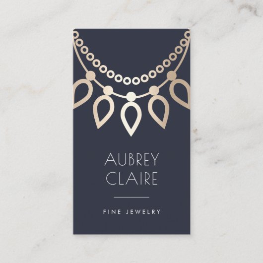 ネイビー&金ゴールドネックレスロゴ |ジュエリーデザイナー 名刺 (正面)
