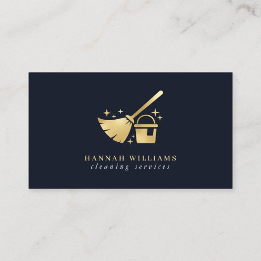 ネイビー&金ゴールドハウスクリーニングサービス 名刺 (正面)