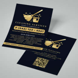 ネイビー&金ゴールドハウスクリーニングサービスQRコード チラシ