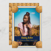 ネイビー&金ゴールドバスケットボール卒業 案内状 (正面/裏面)