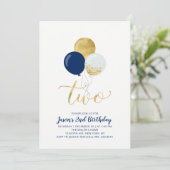 ネイビー&金ゴールドバルーン | 2番目の男の子誕生日 招待状 (スタンド正面)