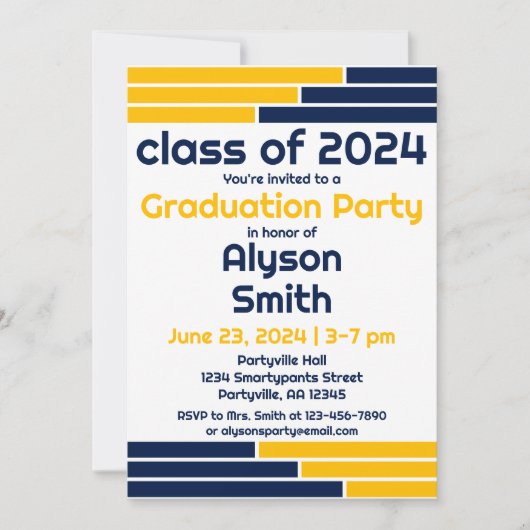 ネイビー&金ゴールドバーワンフォトグラードパーティー 招待状 (正面)