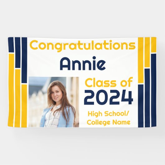 ネイビー&金ゴールドバー1枚の写真卒業 横断幕 (横)