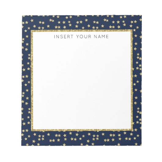 ネイビー&金ゴールドパーソナライズされたスターズNotepad 5.5インチx 6インチ ノートパッド (正面)