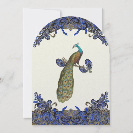 ネイビー&金ゴールドピーコックアイボリー結婚式招待状 招待状 (裏面)