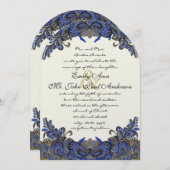 ネイビー&金ゴールドピーコックアイボリー結婚式招待状 招待状 (正面/裏面)