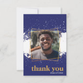 ネイビー&金ゴールドファンキースプラット卒業サンキューカード 招待状 (正面)