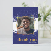 ネイビー&金ゴールドファンキースプラット卒業サンキューカード 招待状 (スタンド正面)