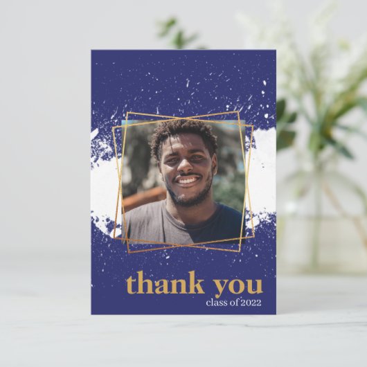 ネイビー&金ゴールドファンキースプラット卒業サンキューカード 招待状 (スタンド正面)