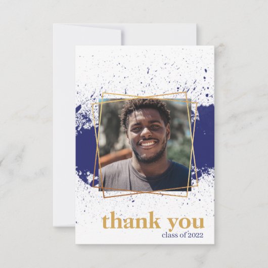 ネイビー&金ゴールドファンキースプラット卒業サンキューカード 招待状 (正面)