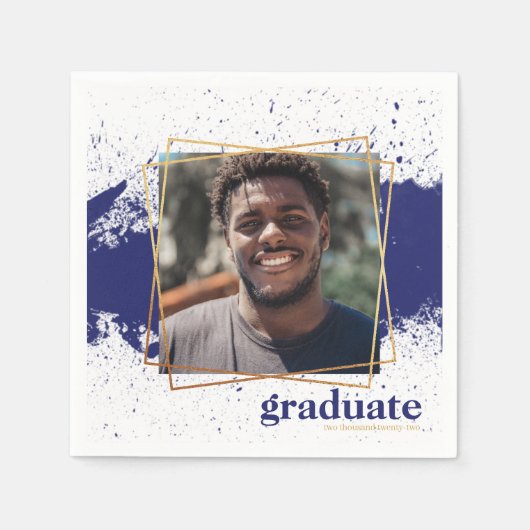 ネイビー&金ゴールドファンキースプラット卒業ナプキンス スタンダードカクテルナプキン (正面)