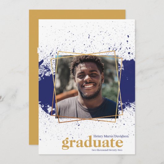 ネイビー&金ゴールドファンキースプラット卒業招待状 招待状 (正面/裏面)