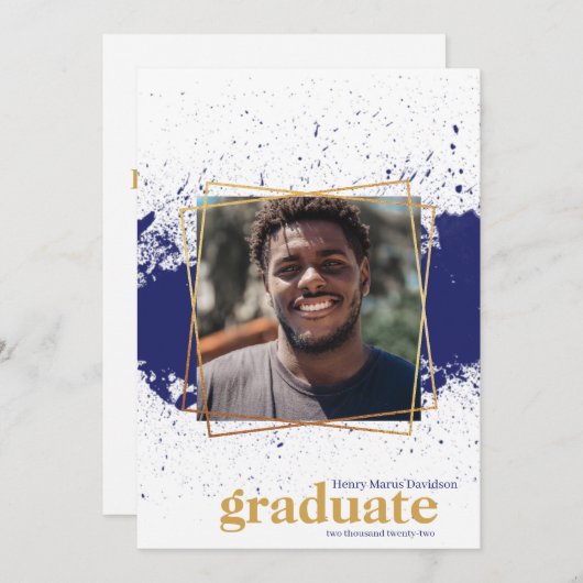 ネイビー&金ゴールドファンキースプラット卒業招待状 招待状 (正面/裏面)