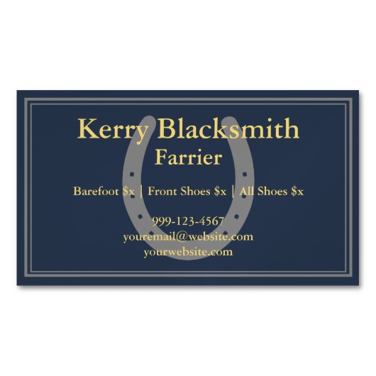 ネイビー+金ゴールドフェリアスホースショイングとトリム マグネット名刺 (正面)