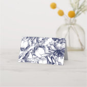 ネイビー&金ゴールドフローラウエディ王室のングパーティ座席表 プレイスカード (裏面)