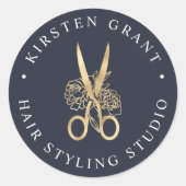 ネイビー&金ゴールドフローラシザーロゴ ラウンドシール (正面)