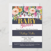 ネイビー&金ゴールドフローラベビーシャワー招待状 招待状 (正面)