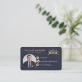 ネイビー&金ゴールドプロフェッショナル実在エステート写真 名刺 (スタンド正面)