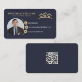 ネイビー&金ゴールドプロフェッショナル実在エステート写真 名刺 (正面/裏面)